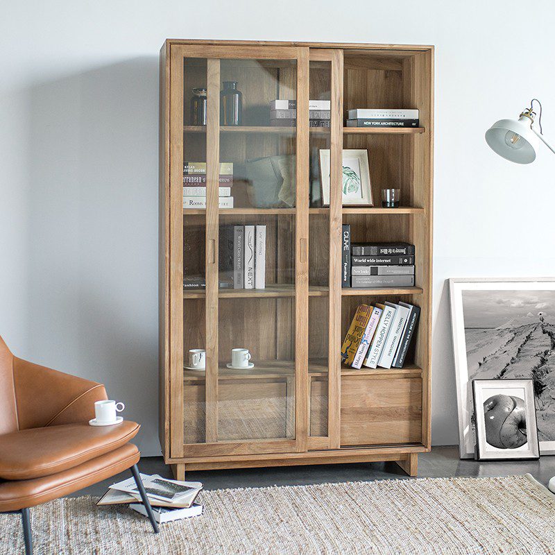 高櫃, 書架書櫃, 比利時原木實木家具｜Ethnicraft, 極簡設計家具 Wave 玻璃拉門書櫃／展示櫃-10