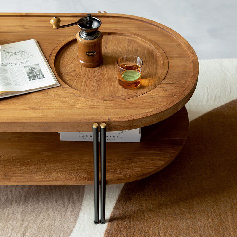 咖啡桌, dBodhi 工業風家具, 靈魂老柚木家具 Coco 寧靜韶光楕圓雙層茶几-12