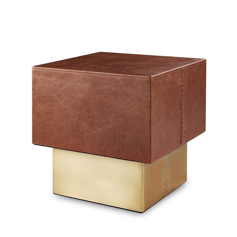 邊几, United Strangers 美式 Loft 風格, 當代設計家具 The Drum 復古皮革黃銅方邊几-10